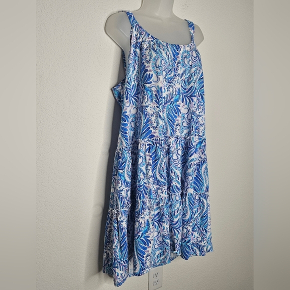 Lilly Pulitzer Loro Mini Dress Baha Blue Bird Ruffle Tank Straps Tiered Hem XL - Picture 3 of 11